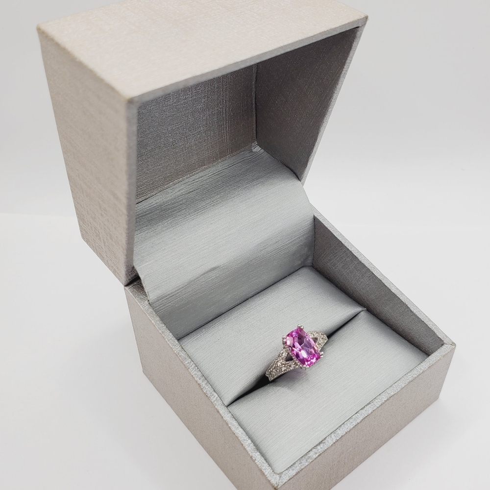 Genuine Pink & White Topaz 925 Sterling Silver Ring - Picture 8 of 8